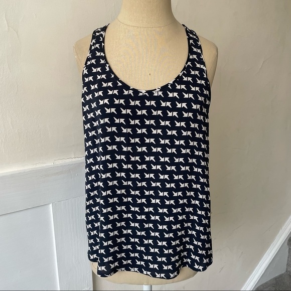 Theory Blue Silk Arrow Print Isaac Tank Top EUC Size Medium E0202545 - Picture 3 of 12